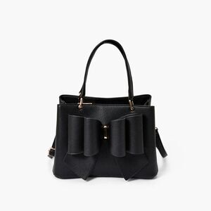 Crossi Black Pebble Faux Leather Oversized Bow Satchel Crossbody Handbag